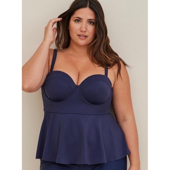 torrid Other - Torrid Tankini Peplum Underwire Swim Top Size 2-DD/F Cups Navy Blue Women